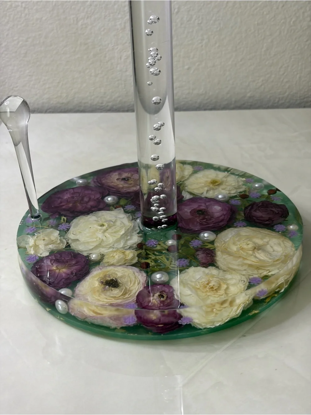 Purple & Cream Floral Resin Paper Towel Holder